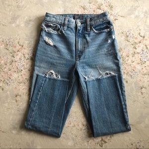 A&F Distressed Crop Mom Jeans